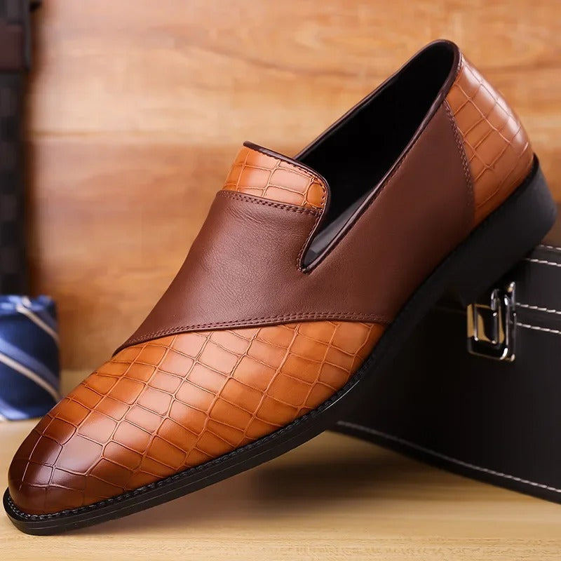 Croc-Textured Slip-On Loafer Dress Shoes for Men