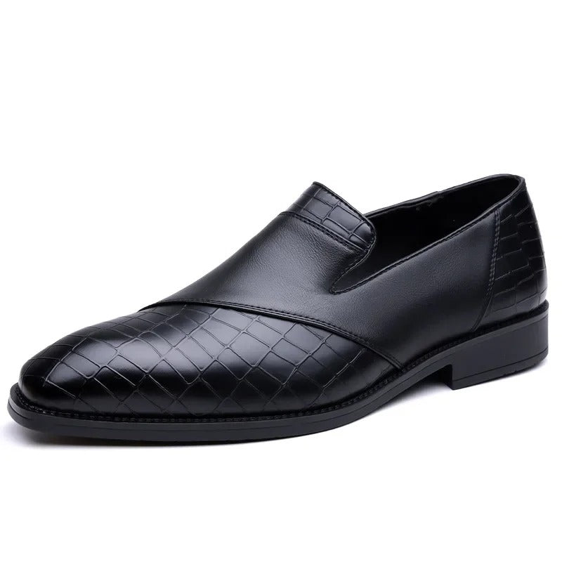 Croc-Textured Slip-On Loafer Dress Shoes for Men