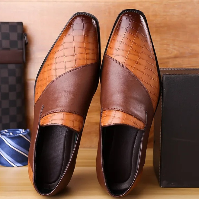 Croc-Textured Slip-On Loafer Dress Shoes for Men
