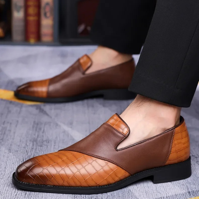 Croc-Textured Slip-On Loafer Dress Shoes for Men