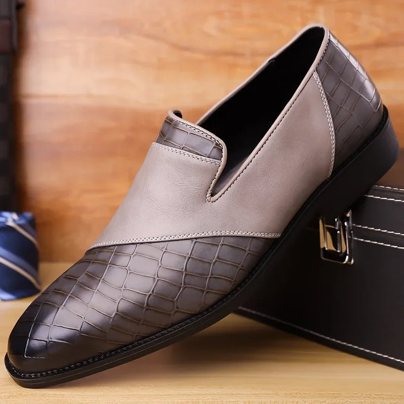 Croc-Textured Slip-On Loafer Dress Shoes for Men