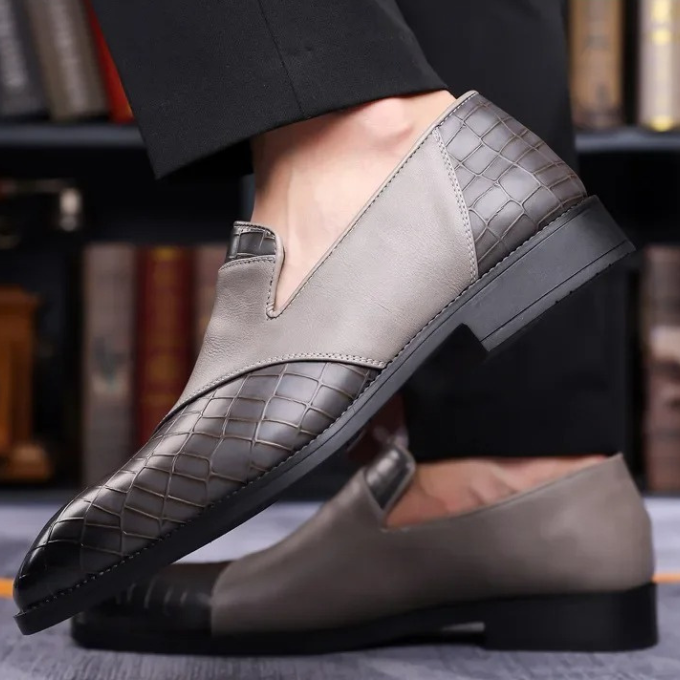 Croc-Textured Slip-On Loafer Dress Shoes for Men