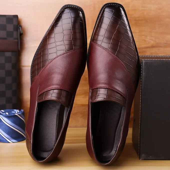 Croc-Textured Slip-On Loafer Dress Shoes for Men