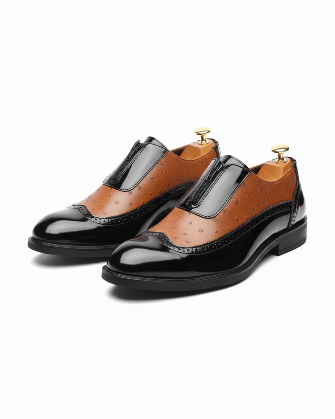 Men's Patent Gloss Ostrich Texture Zipper Shoes