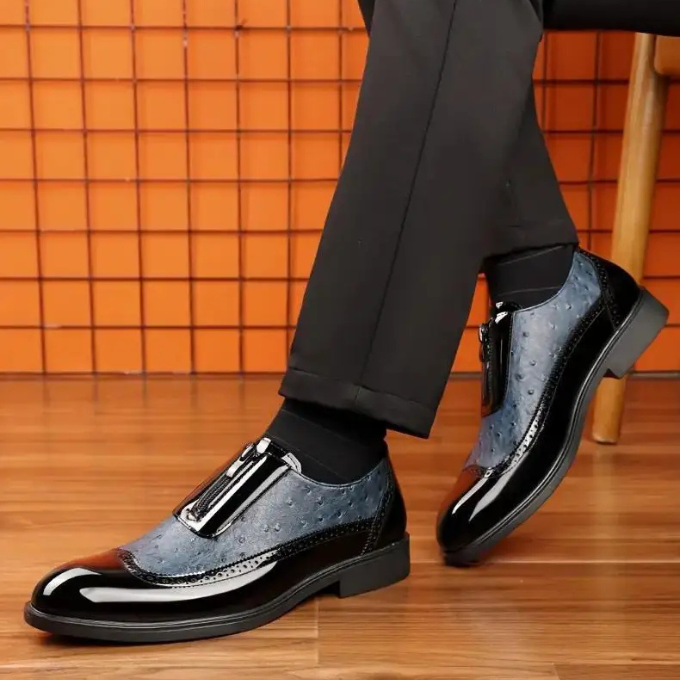 Men's Patent Gloss Ostrich Texture Zipper Shoes