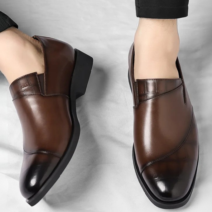 Men's High-Gloss Slip-On Loafers with European Style