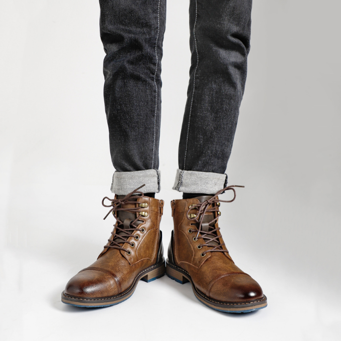 Men's Casual Premium Leather Boots with Side Zipper
