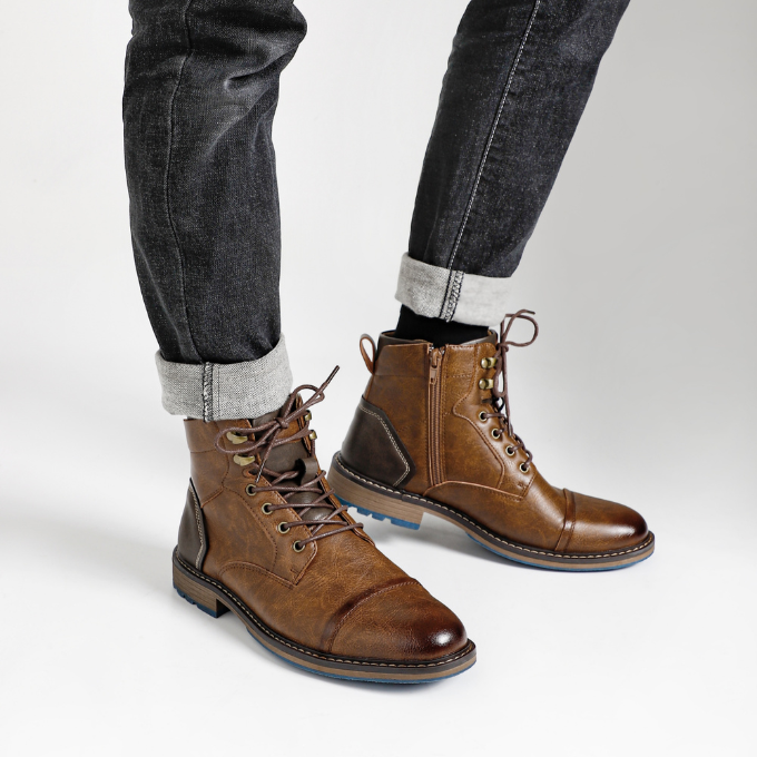 Men's Casual Premium Leather Boots with Side Zipper