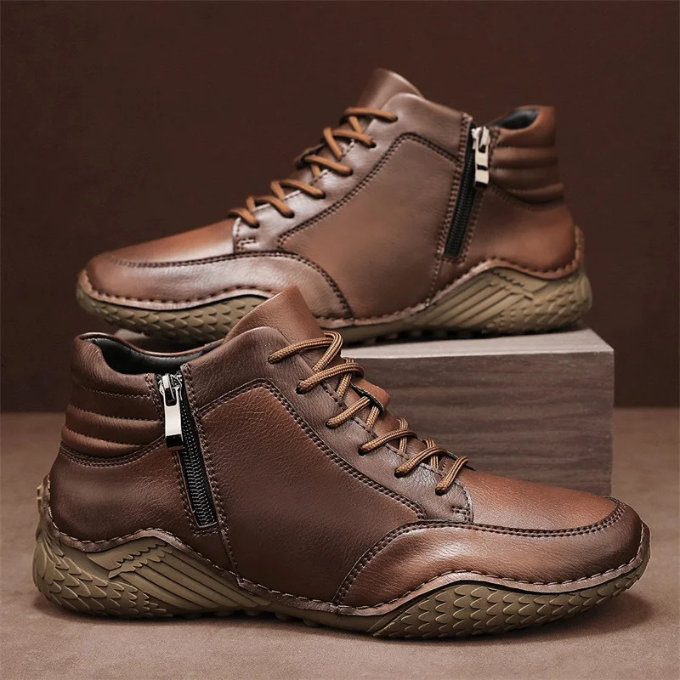 Men's Full-Grain Ankle Boots with Side Zipper and Cushioned Insole