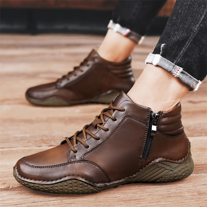 Men's Full-Grain Ankle Boots with Side Zipper and Cushioned Insole
