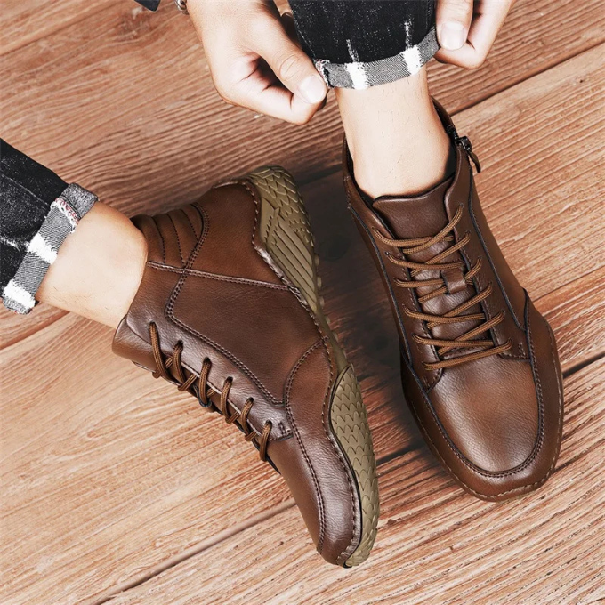 Men's Full-Grain Ankle Boots with Side Zipper and Cushioned Insole