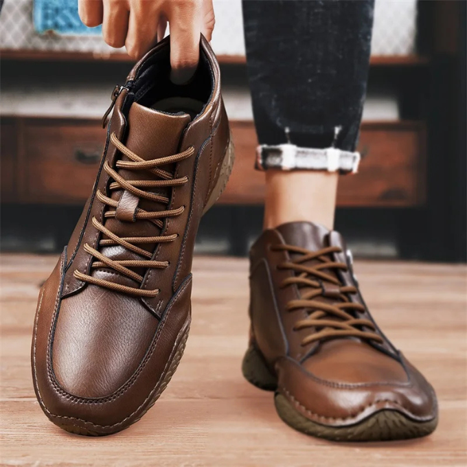 Men's Full-Grain Ankle Boots with Side Zipper and Cushioned Insole