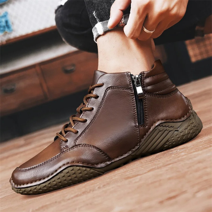 Men's Full-Grain Ankle Boots with Side Zipper and Cushioned Insole