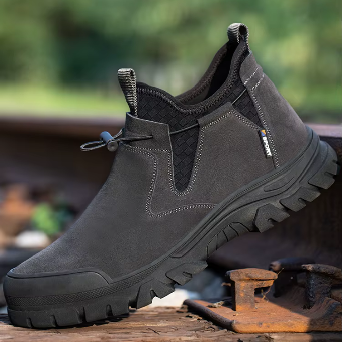 Men's Slip-On Steel-Toe Safety Boots with Non-Slip Outsole