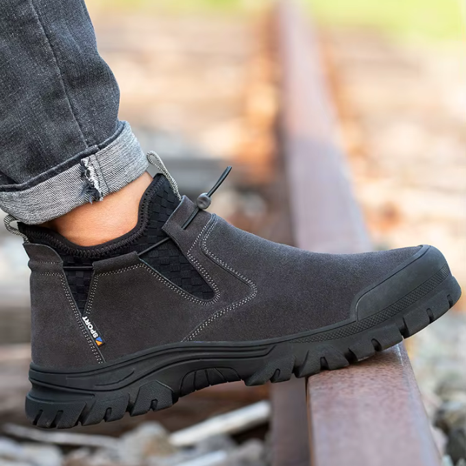Men's Slip-On Steel-Toe Safety Boots with Non-Slip Outsole