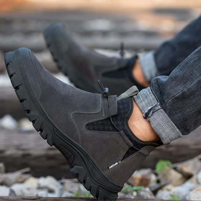 Men's Slip-On Steel-Toe Safety Boots with Non-Slip Outsole