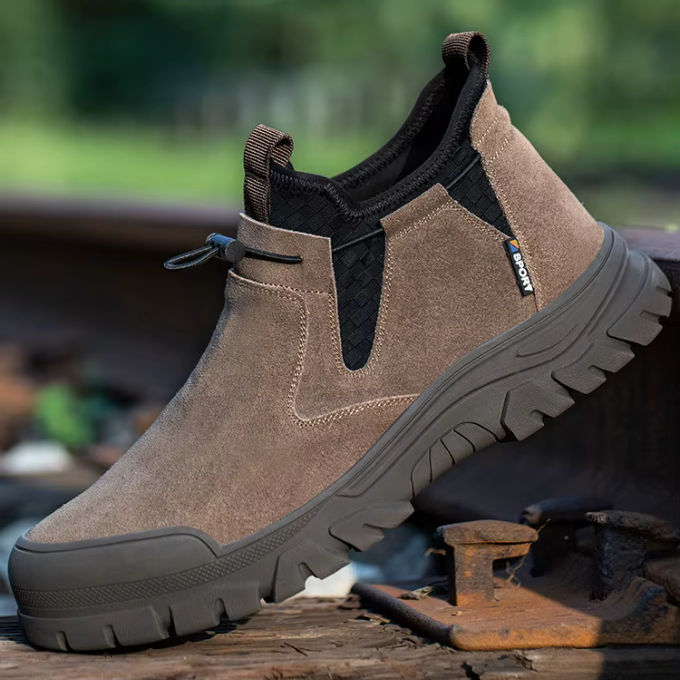 Men's Slip-On Steel-Toe Safety Boots with Non-Slip Outsole