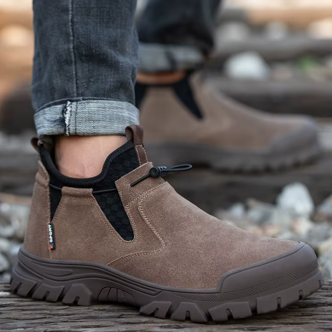 Men's Slip-On Steel-Toe Safety Boots with Non-Slip Outsole