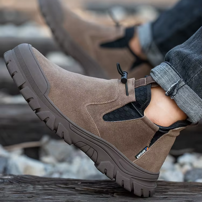 Men's Slip-On Steel-Toe Safety Boots with Non-Slip Outsole