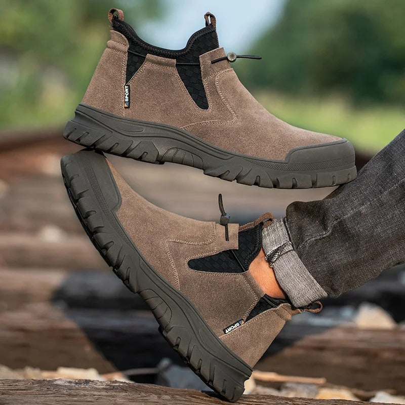 Men's Slip-On Steel-Toe Safety Boots with Non-Slip Outsole