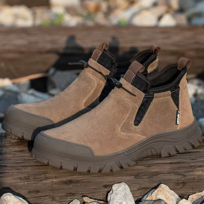 Men's Slip-On Steel-Toe Safety Boots with Non-Slip Outsole