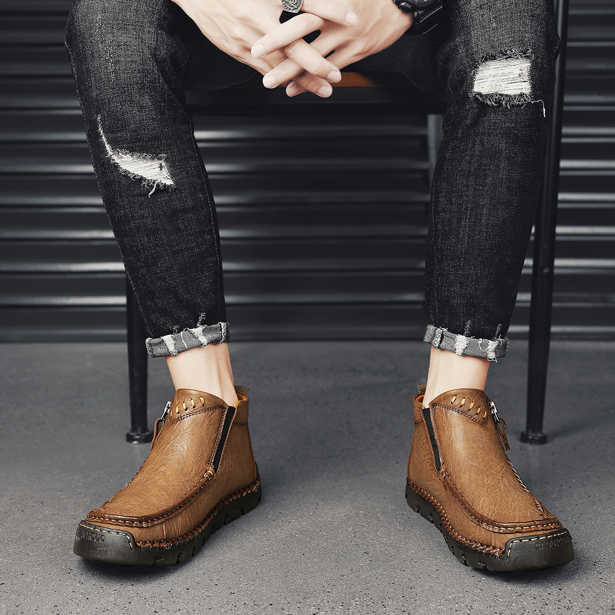 Men's Breathable Zipper Outdoor Boots