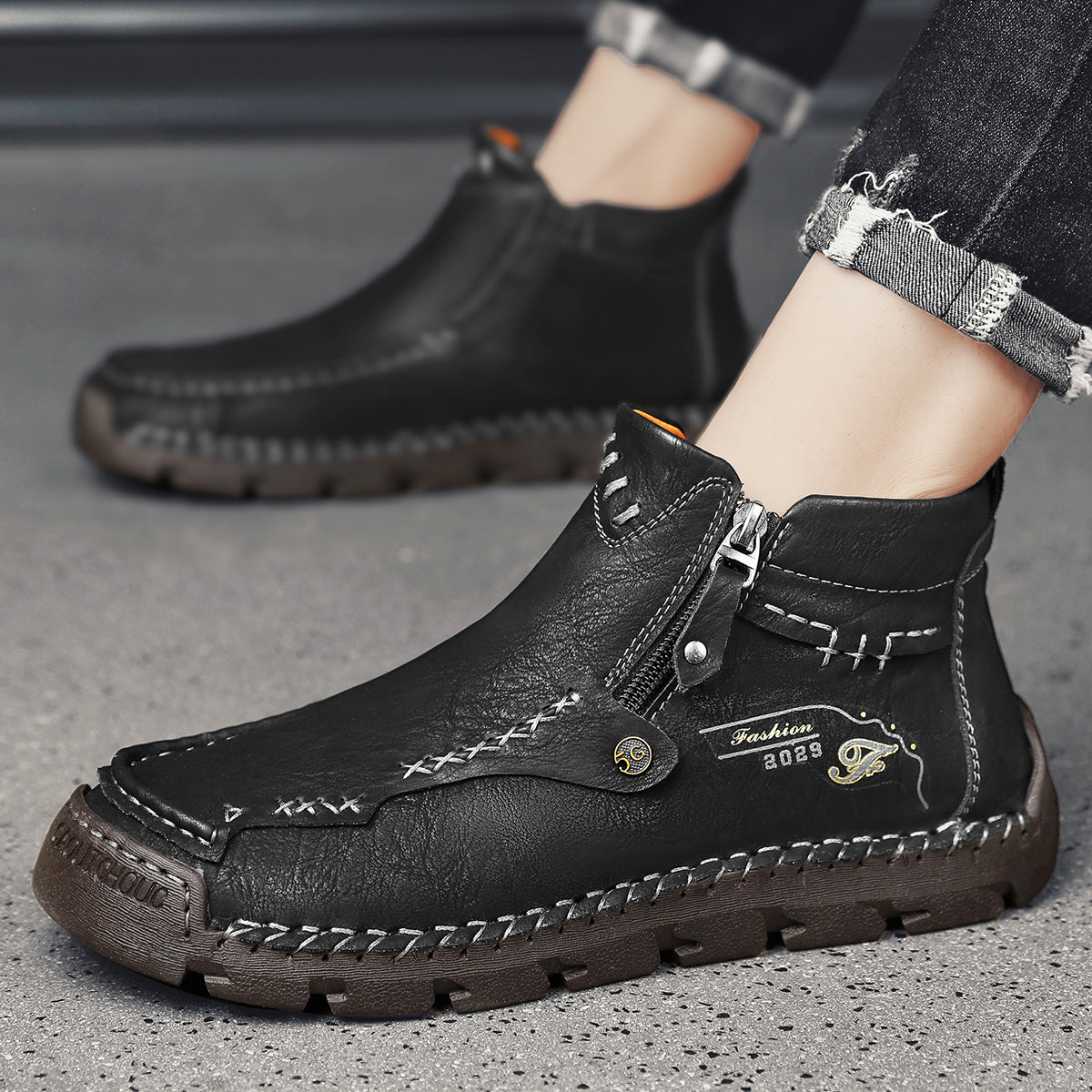 Men's Breathable Zipper Outdoor Boots