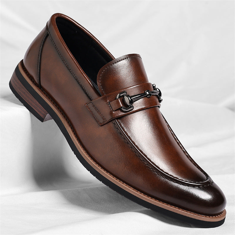 Men's Modern Pointed-Toe Loafers with Stacked Heel