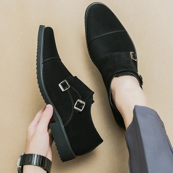 Men's Double Monk Strap Dress Shoes in Dark Brown and Black