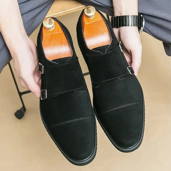 Men's Double Monk Strap Dress Shoes in Dark Brown and Black