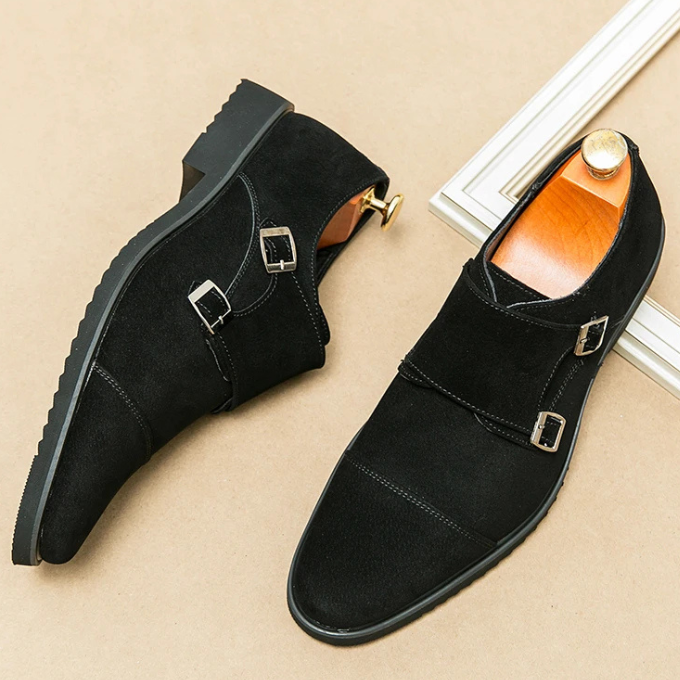 Men's Double Monk Strap Dress Shoes in Dark Brown and Black