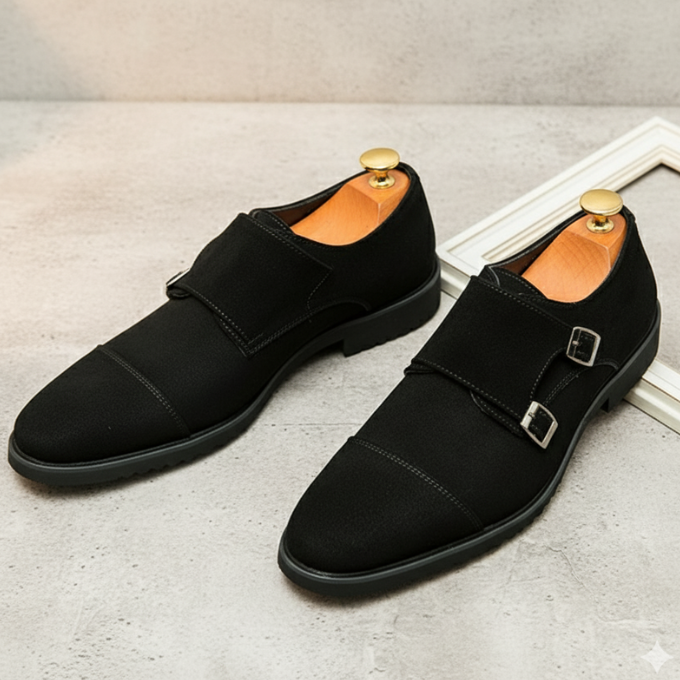 Men's Double Monk Strap Dress Shoes in Dark Brown and Black