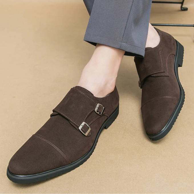 Men's Double Monk Strap Dress Shoes in Dark Brown and Black