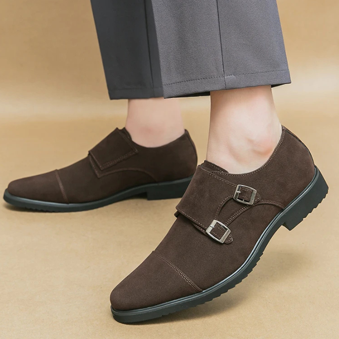 Men's Double Monk Strap Dress Shoes in Dark Brown and Black
