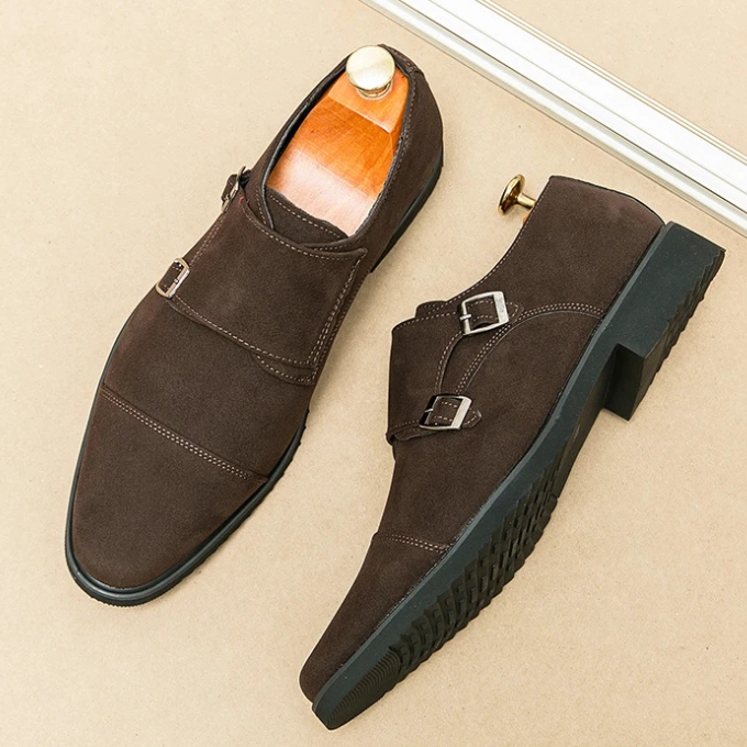 Men's Double Monk Strap Dress Shoes in Dark Brown and Black