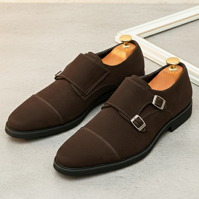 Men's Double Monk Strap Dress Shoes in Dark Brown and Black