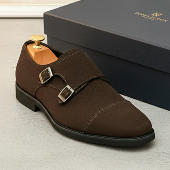 Men's Double Monk Strap Dress Shoes in Dark Brown and Black