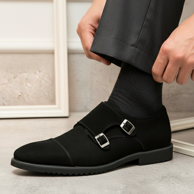 Men's Double Monk Strap Dress Shoes in Dark Brown and Black