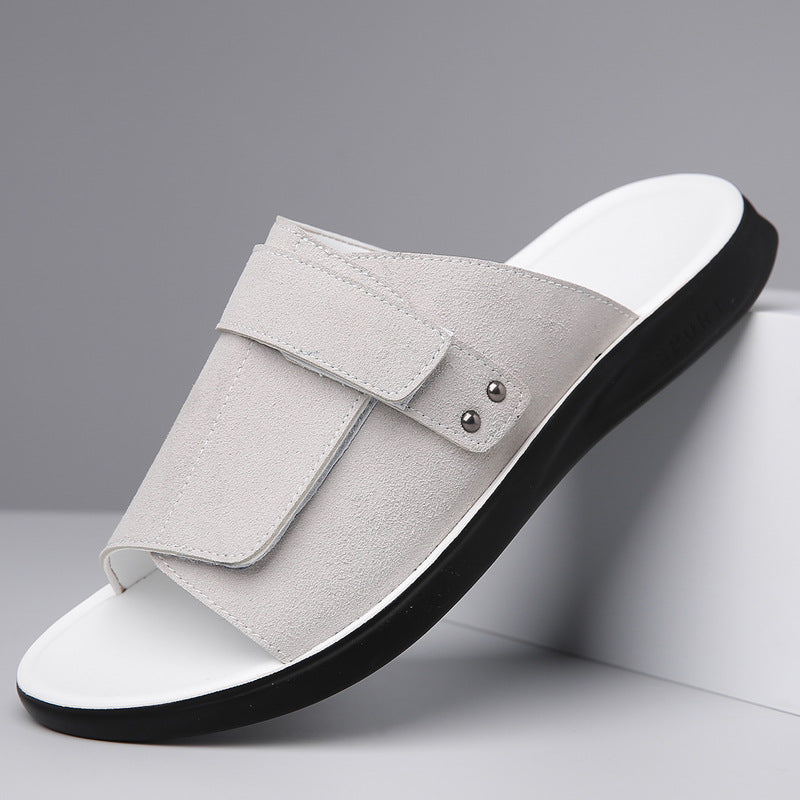 Adjustable Men's Slide Sandals in Black, Gray, and Brown