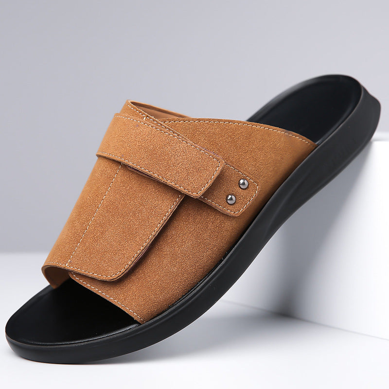Adjustable Men's Slide Sandals in Black, Gray, and Brown