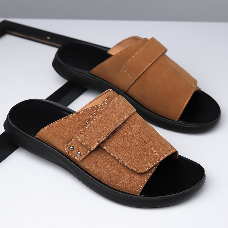 Adjustable Men's Slide Sandals in Black, Gray, and Brown