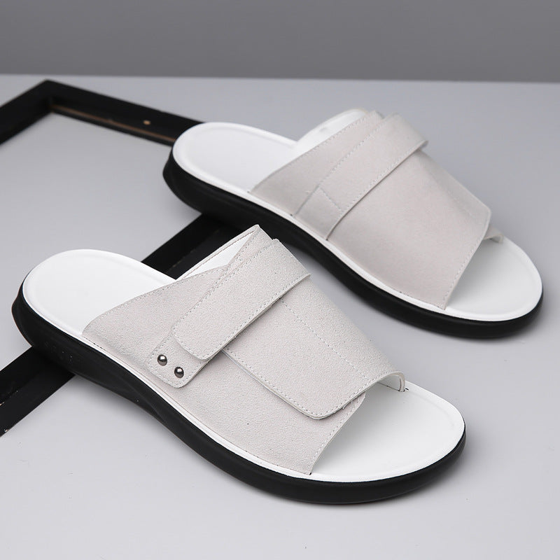 Adjustable Men's Slide Sandals in Black, Gray, and Brown