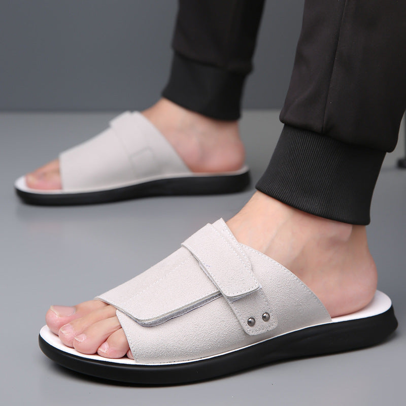 Adjustable Men's Slide Sandals in Black, Gray, and Brown