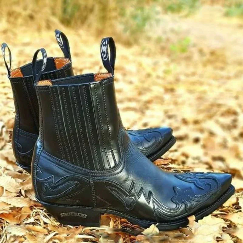 Men's Classic Western Cowboy Boots with Decorative Stitching