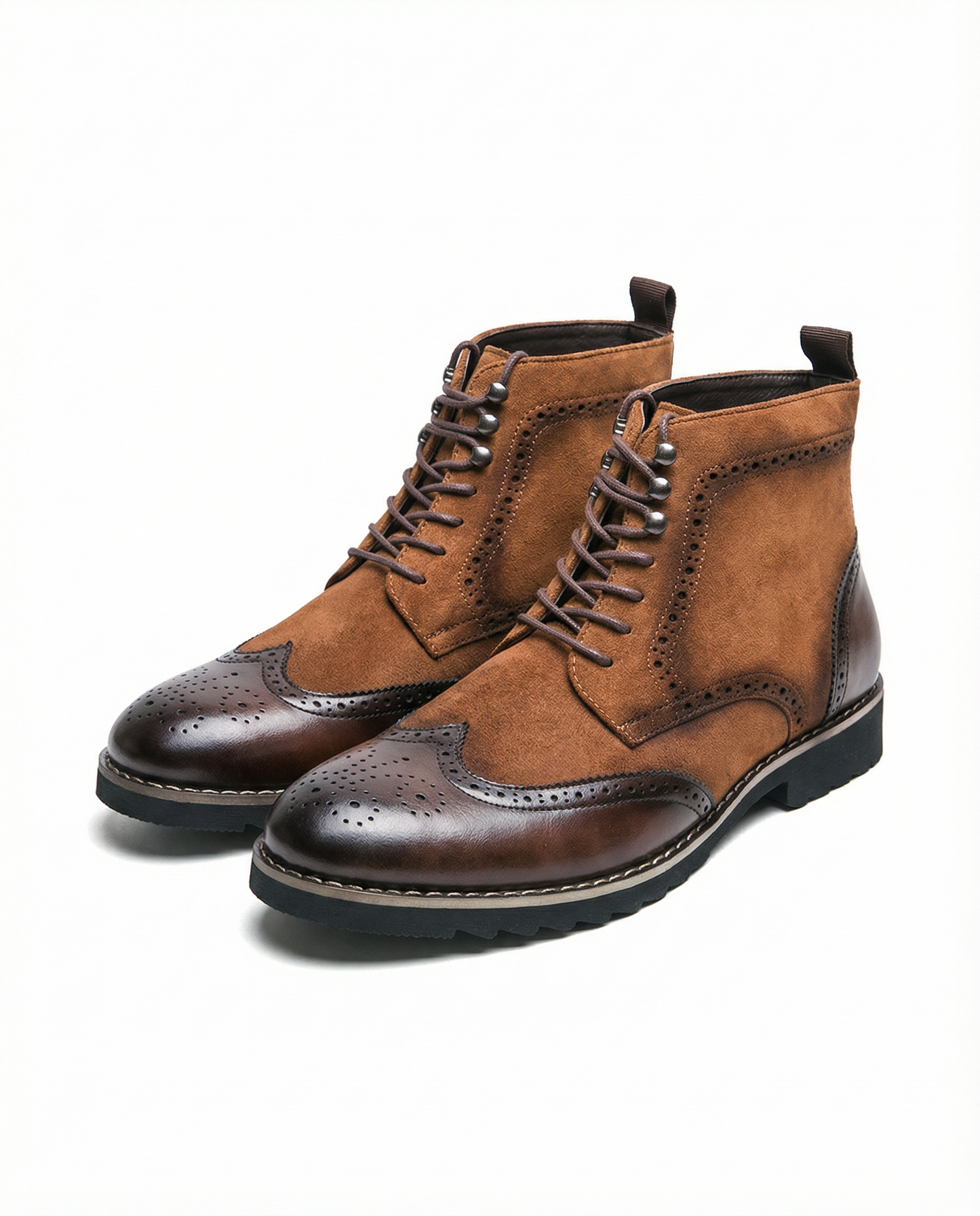 Men's Brown and Gray Urban Explorer Boots with Brogue Detailing