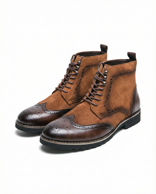 Men's Brown and Gray Urban Explorer Boots with Brogue Detailing