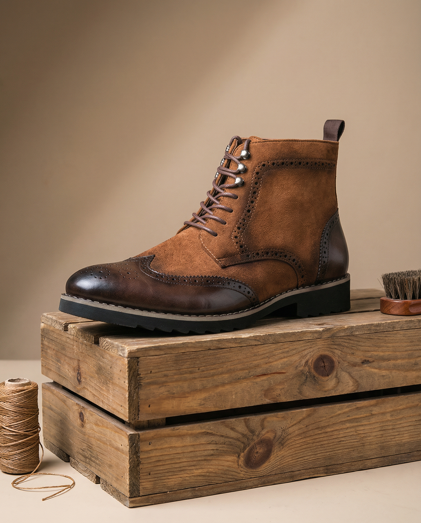 Men's Brown and Gray Urban Explorer Boots with Brogue Detailing