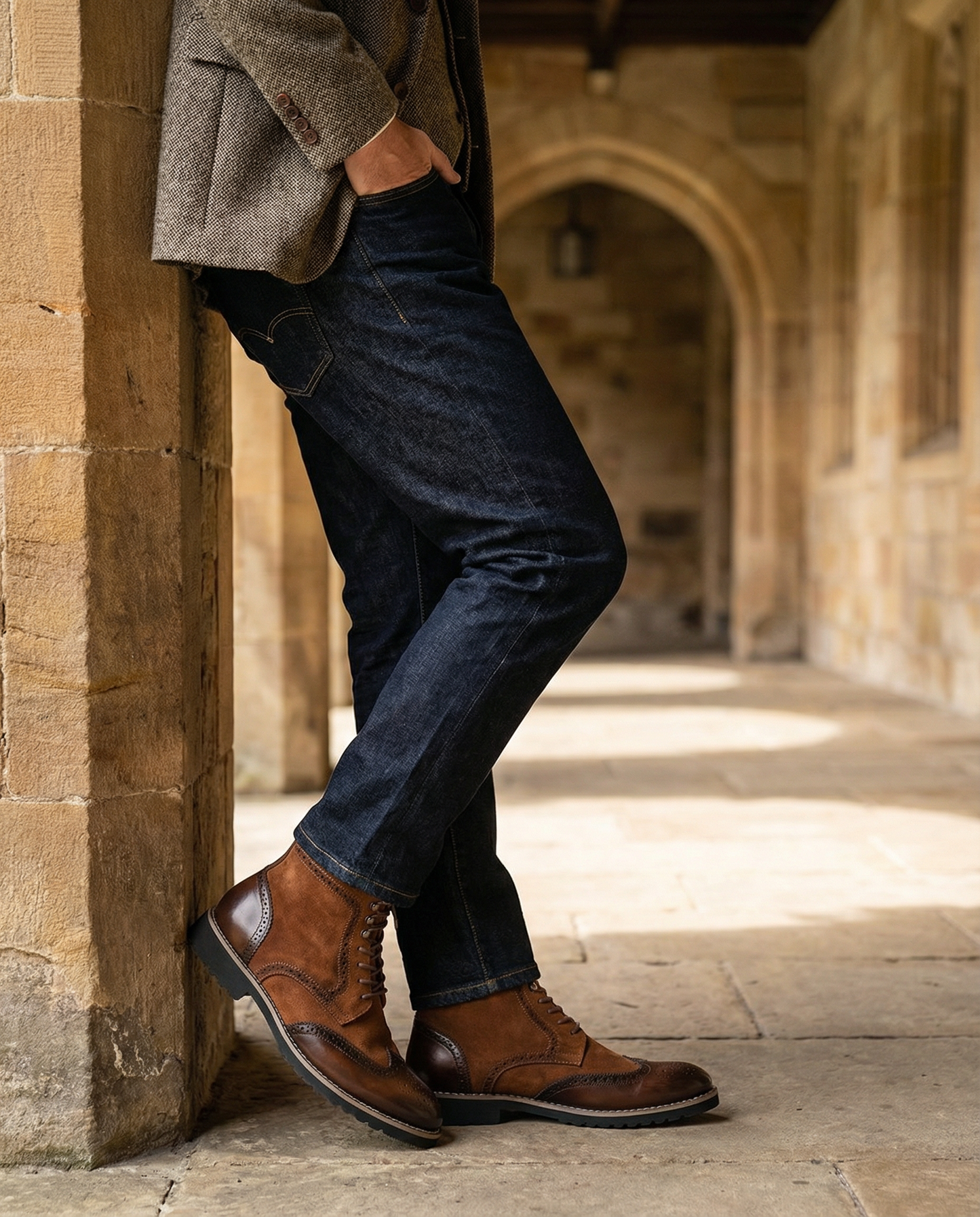 Men's Brown and Gray Urban Explorer Boots with Brogue Detailing