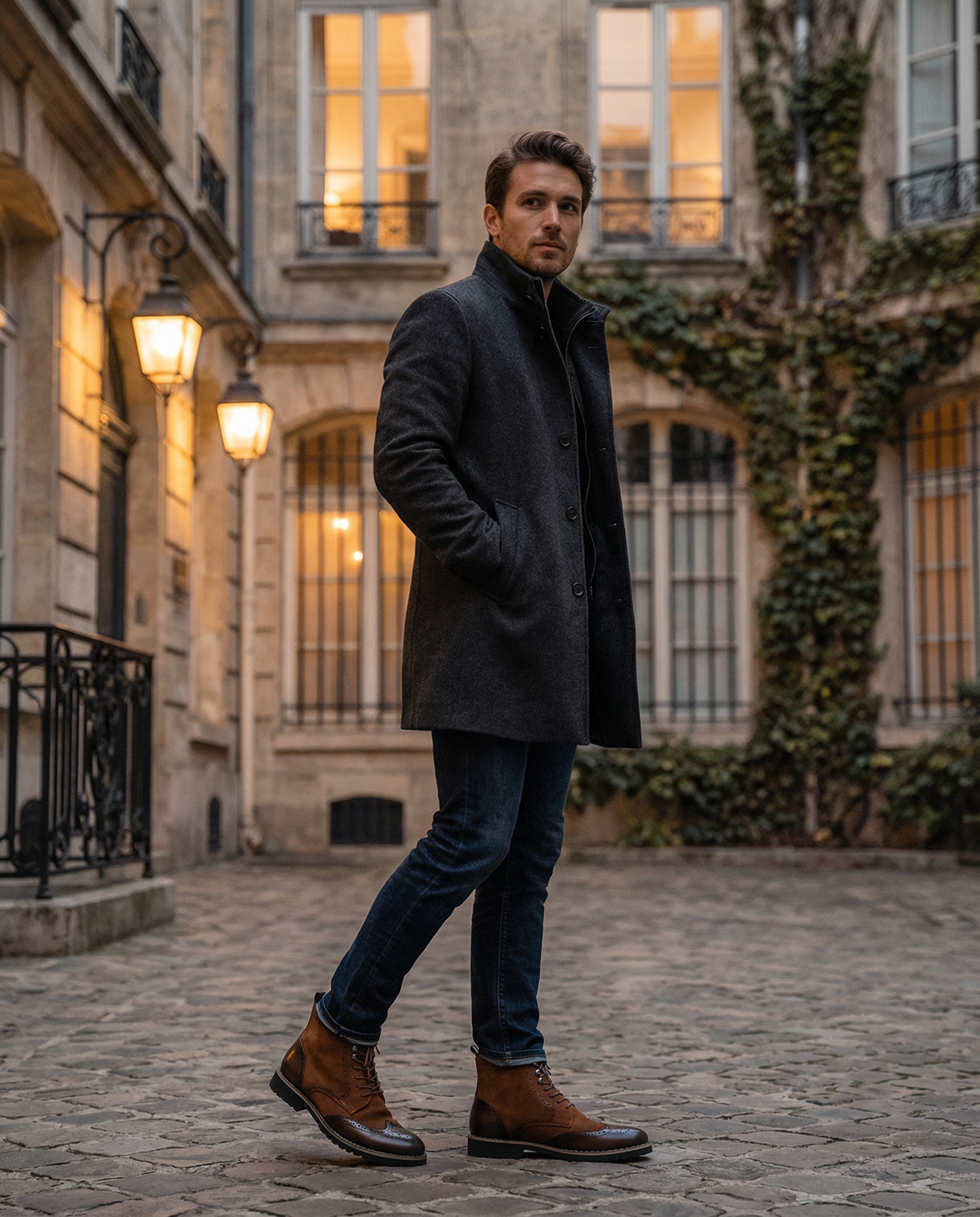 Men's Brown and Gray Urban Explorer Boots with Brogue Detailing