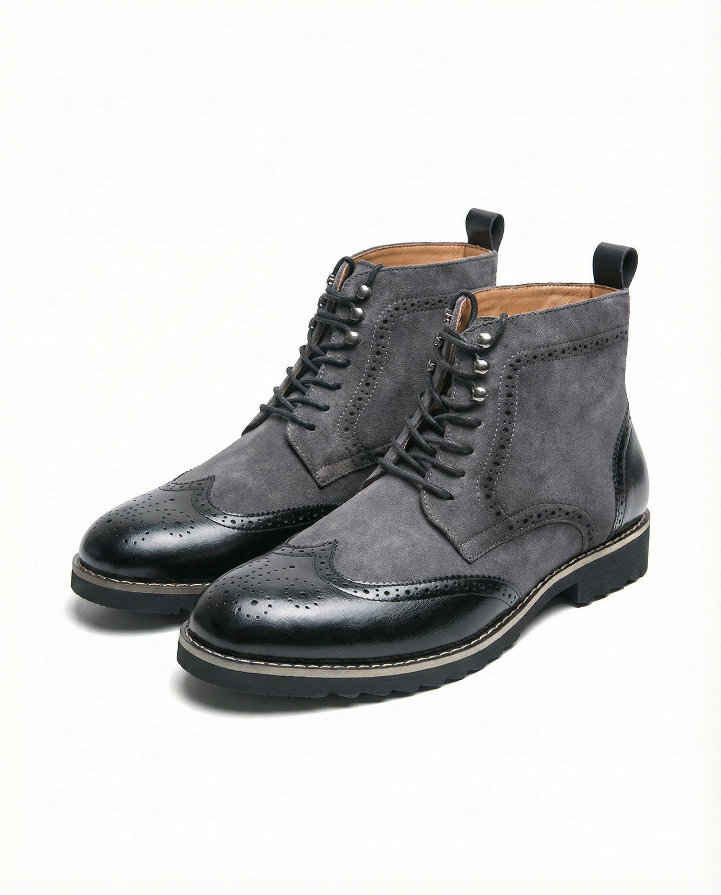 Men's Brown and Gray Urban Explorer Boots with Brogue Detailing